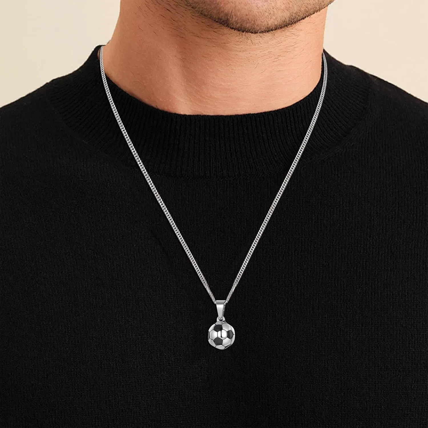 Cross Necklace for Men Stainless Steel Baseball Football Cross Charm Soccer Pendant Necklace for Men Christian Religious Jewelry Sports Accessories Easter Graduation Gift for Boyfriend