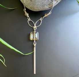 Crystal Drop Bar Necklace Silver Chain Made in USA