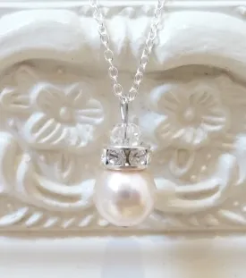 Crystal Rondelle And Pearl Pendant Necklace
