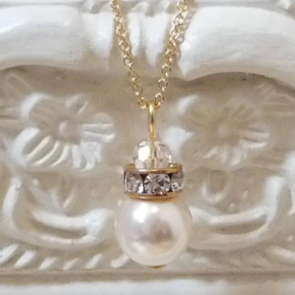 Crystal Rondelle And Pearl Pendant Necklace