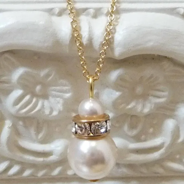 Crystal Rondelle And Pearl Pendant Necklace