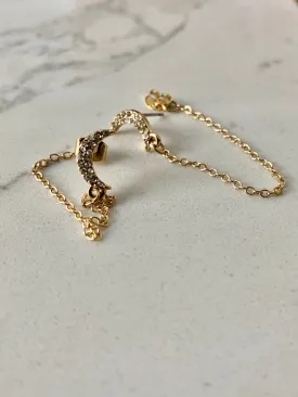 CZ Crescent Drape Post Earring-Gold