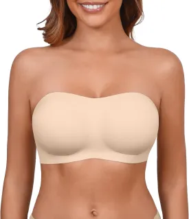 DEANGELMON Strapless Bras for Women Seamless Padded Bandeau Bra Non-Slip Silicone Tube Top Wireless Push Up Bralettes