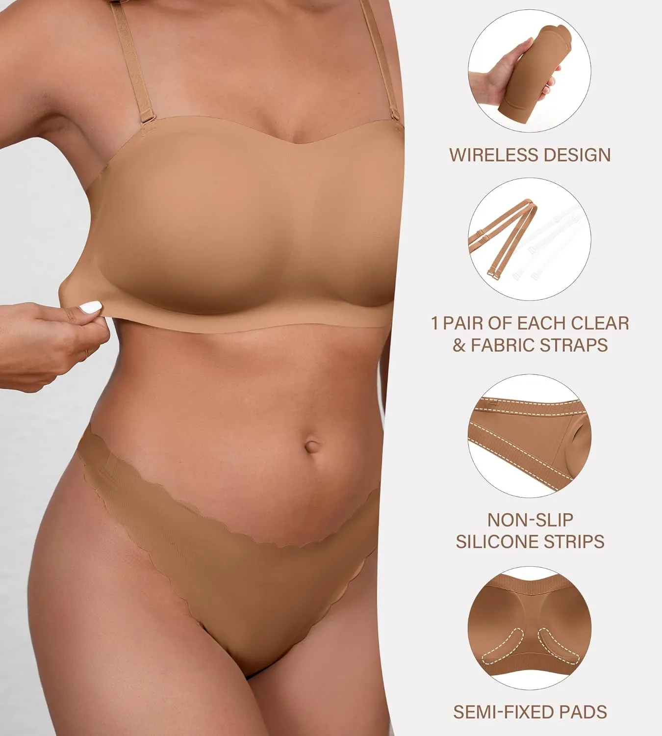 DEANGELMON Strapless Bras for Women Seamless Padded Bandeau Bra Non-Slip Silicone Tube Top Wireless Push Up Bralettes