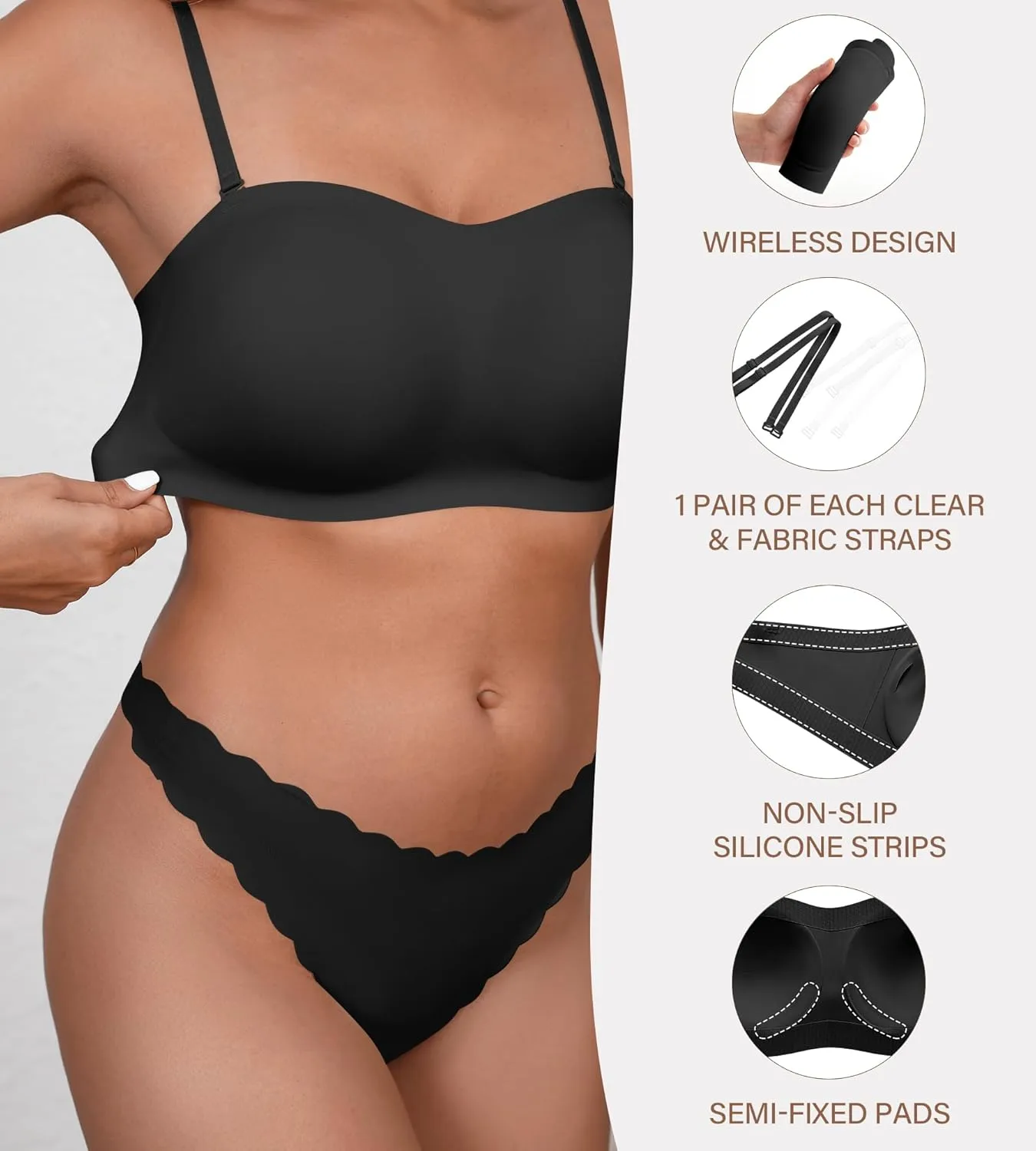 DEANGELMON Strapless Bras for Women Seamless Padded Bandeau Bra Non-Slip Silicone Tube Top Wireless Push Up Bralettes