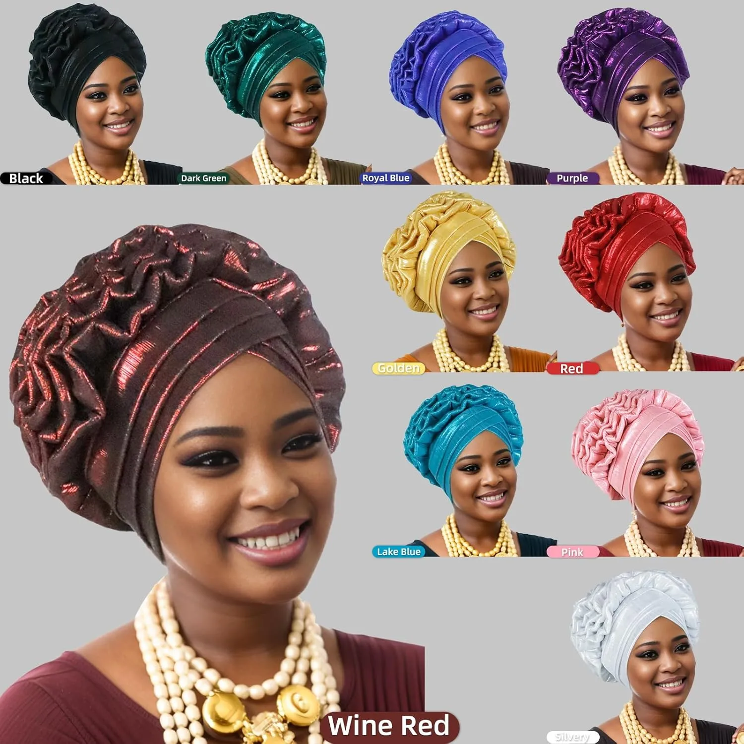 Elegant Women's Head Wraps Afrcian Female Turban Cap Nigeria Autogele Headtie