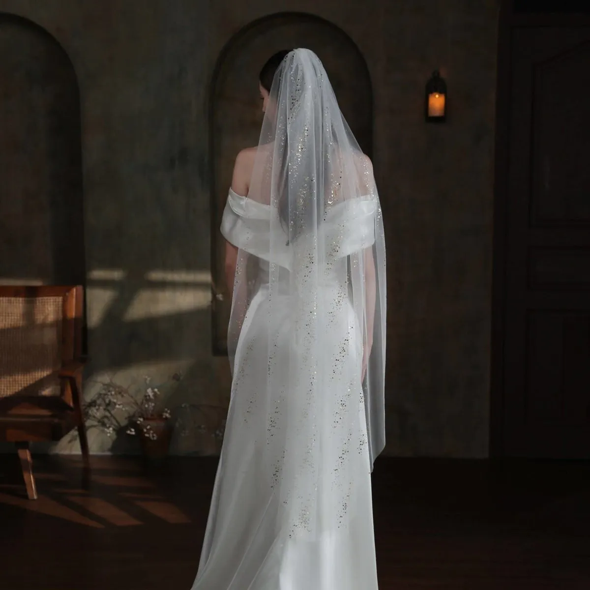 Embroidered Lace Veil Sequined Veil Gold Veil