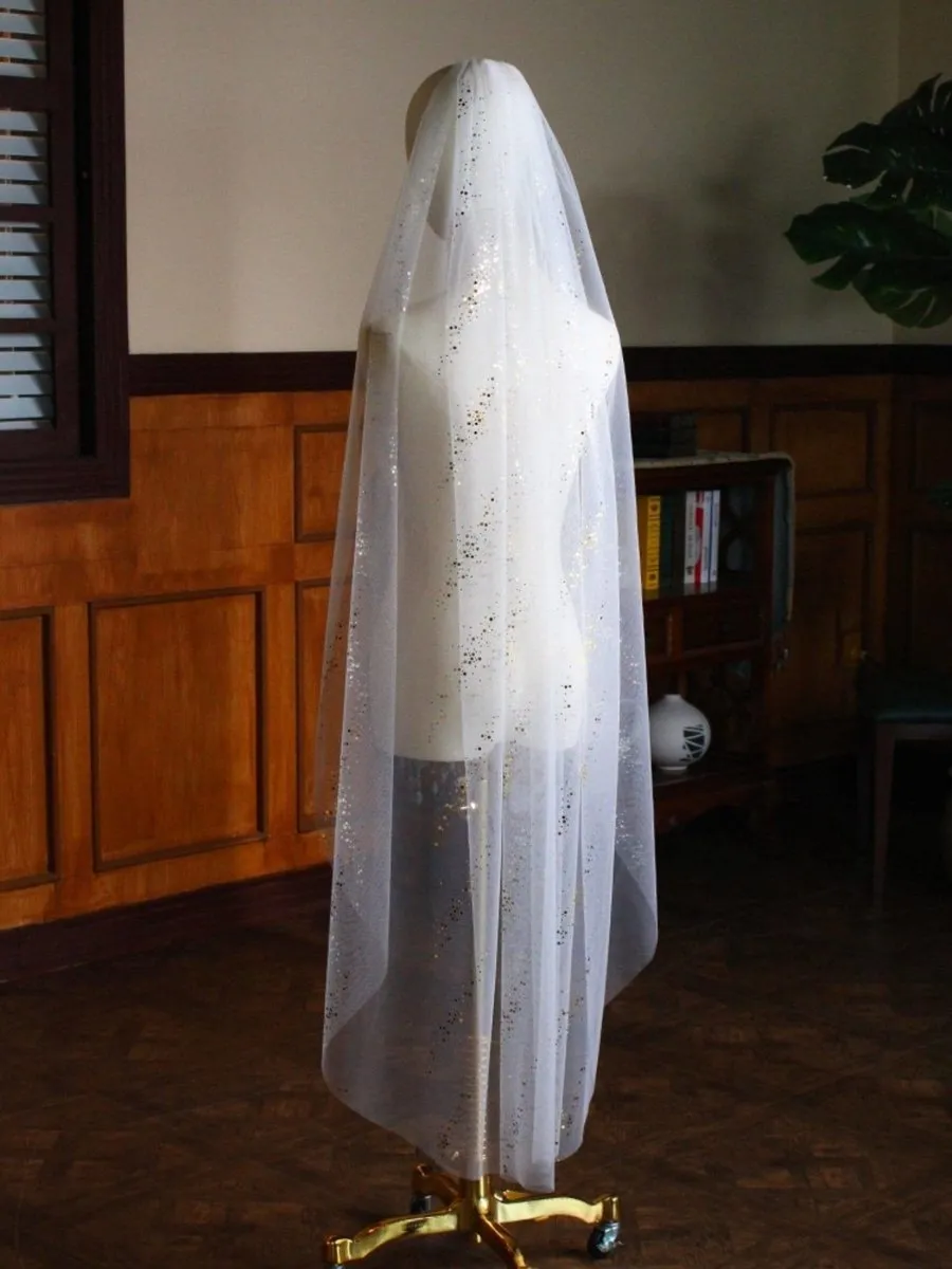 Embroidered Lace Veil Sequined Veil Gold Veil