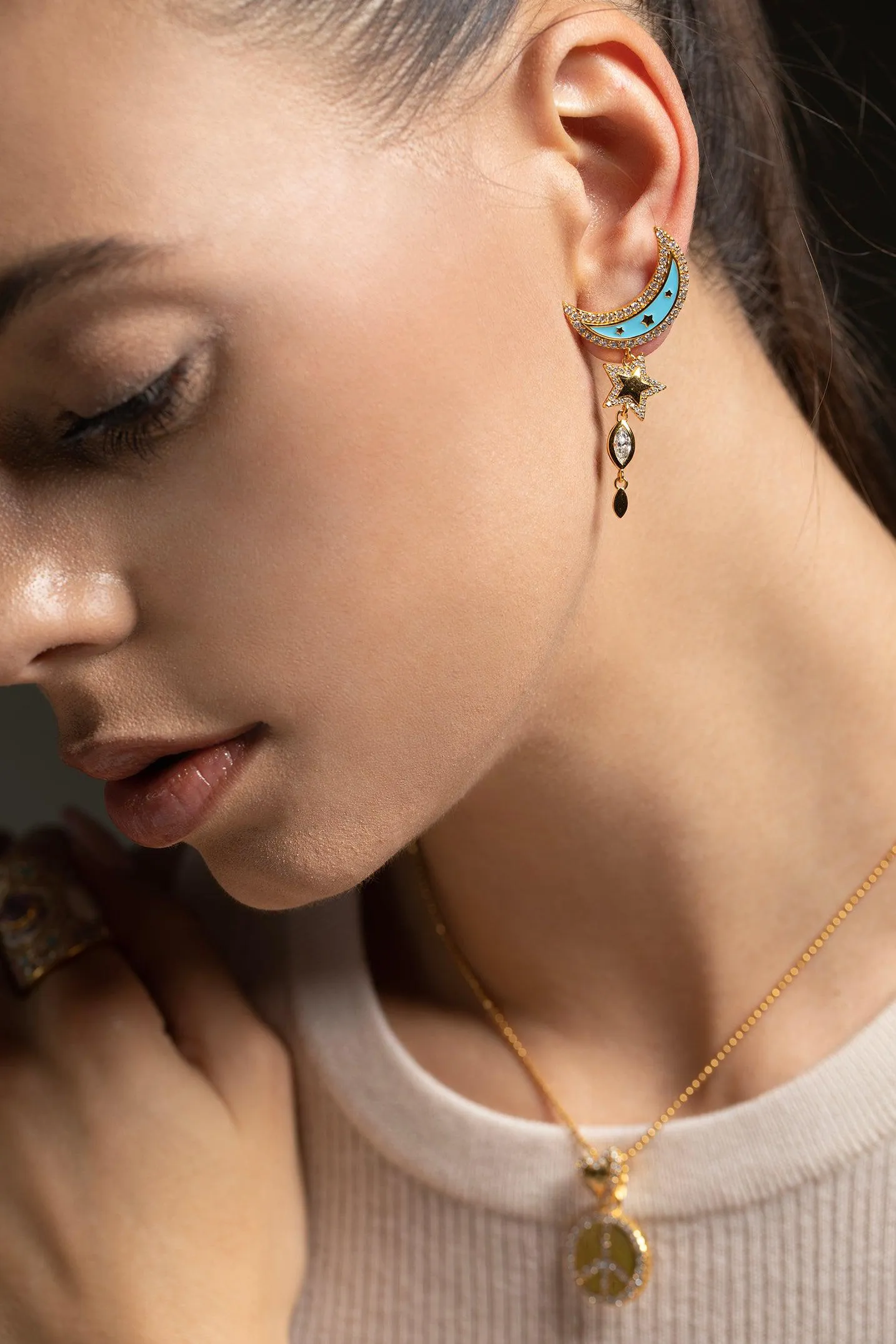 Enamel Moon Drop Earrings