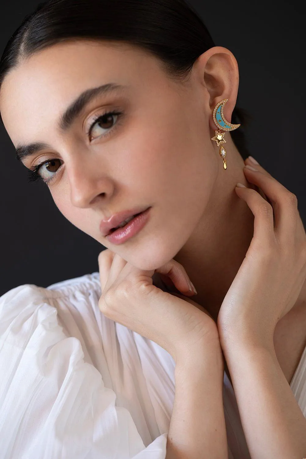 Enamel Moon Drop Earrings