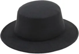 Fedora Hats for Women Men Vintage Classic British Style Panama Hat Wide Brim Flat Top Warm Country Gentleman Hat for Spring Autumn Accessory Black