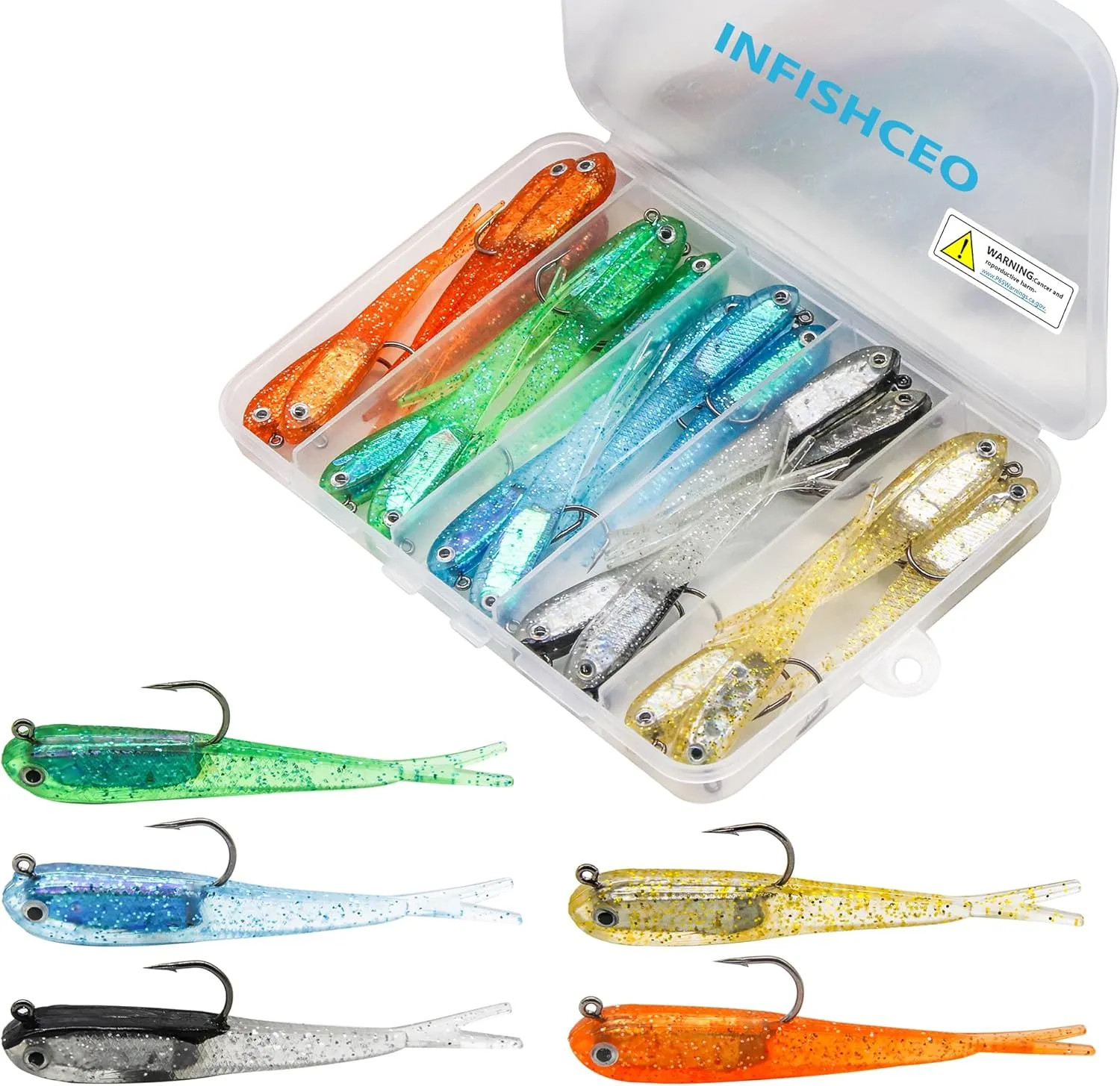 Fishing Lures for Bass, Jig Head Hook Swim Shad Lure 25Pcs Paddle Tail Swim Baits for Saltwater Freshwater Fishing Trout, Walleye, Crappie