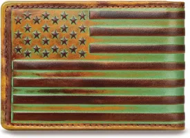 Full Grain Leather Bifold Wallet for Men - 12 Slots, RFID Blocking - USA Flag, Brown