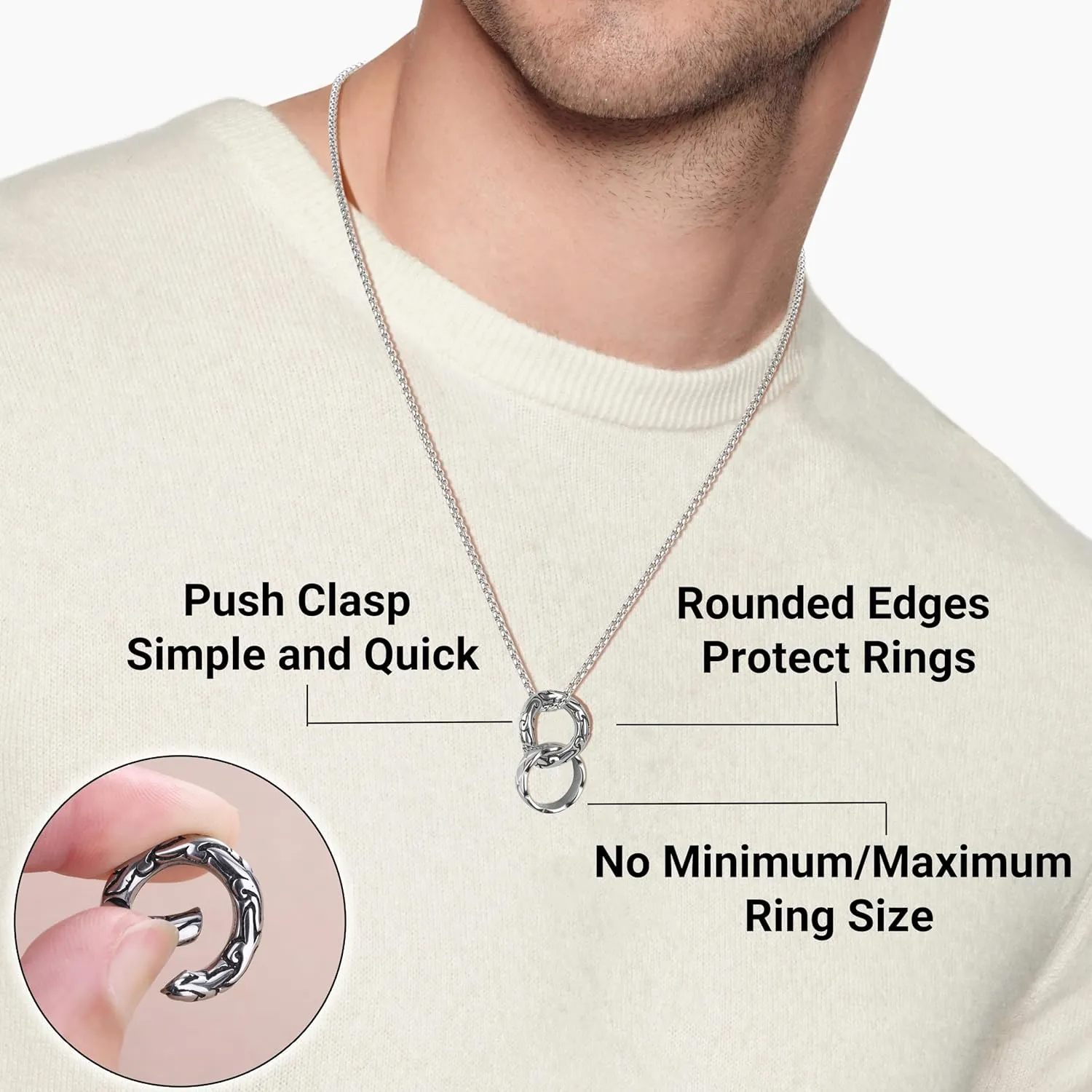GAVU Stainless Steel Ring Holder Necklace for Men, Irregular Ring Keeper Necklace for Men