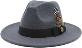 Gentleman Classical British Jazz Feather Hat Decorated Face Woolen Hat, Autumn and Winter Woolen Felt Hat Luopan Caps & Hats (Color : Dark Grey, Size : 56-58cm)