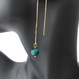 Genuine Blue Tiger's Eye Gold Plated Threader Earrings, Pair