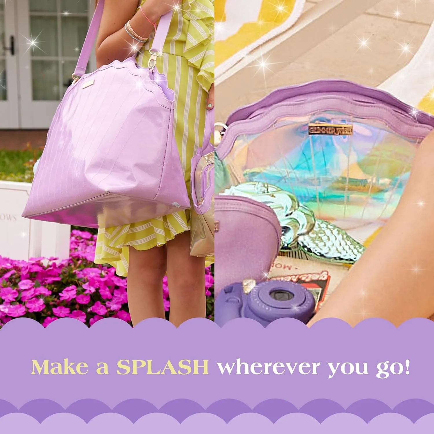 Glimmer Wish Mermaid Overnight Bag and Shell Cosmetic Bag for Essentials and Cosmetics, Secure and Organized Travel Bags, Gifts for Teens and Girls