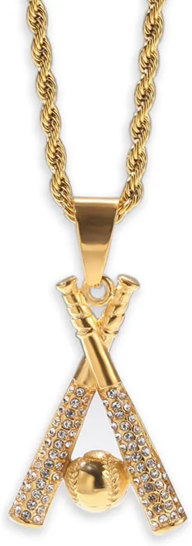 Gold Baseball Necklaces for Men Baseball Bat Cross Necklace Baseball Chain Pendant Necklace for Men Women Sports Hiphop Necklace Sport Lovers Jewelry Gifts