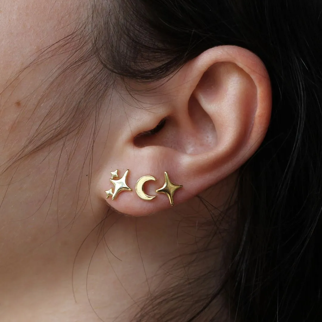 Gold Crescent Moon Studs