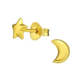 Gold Plated Star  Moon Studs - Sterling Silver  Dainty Celestial Earrings