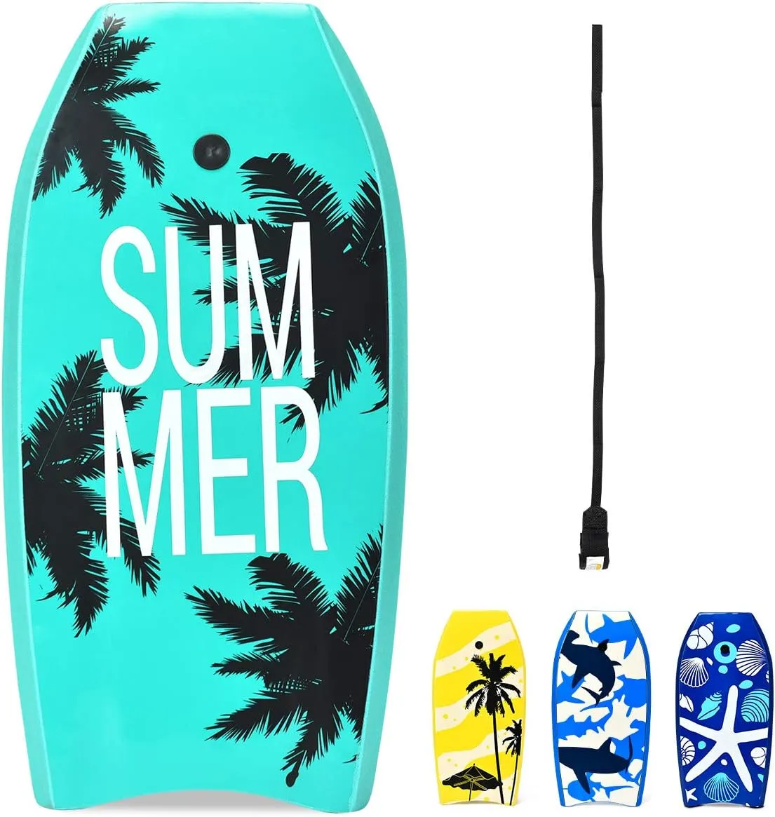 GYMAX Boogie Boards for Beach, 33"/37"/41" Body Board with EPS Foam Core, Crescent Tail, Dual Channel & Wrist Leash, Lightweight Bodyboard for Kids, Youth, Adults