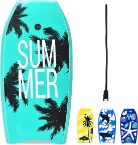 GYMAX Boogie Boards for Beach, 33"/37"/41" Body Board with EPS Foam Core, Crescent Tail, Dual Channel & Wrist Leash, Lightweight Bodyboard for Kids, Youth, Adults