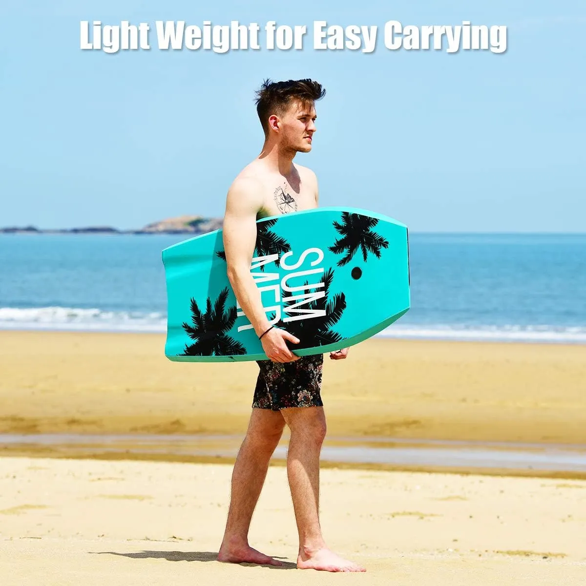 GYMAX Boogie Boards for Beach, 33"/37"/41" Body Board with EPS Foam Core, Crescent Tail, Dual Channel & Wrist Leash, Lightweight Bodyboard for Kids, Youth, Adults