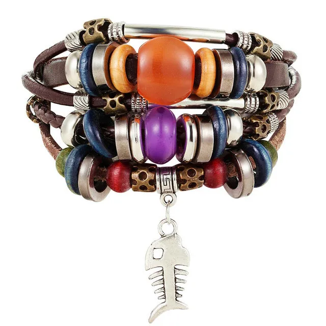 Handmade Boho Gypsy Hippie Brown Leather Bracelet