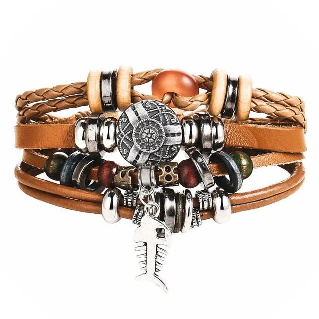 Handmade Boho Gypsy Hippie Brown Leather Bracelet