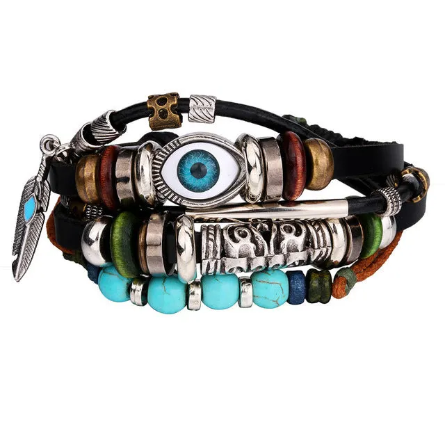 Handmade Boho Gypsy Hippie Brown Leather Bracelet