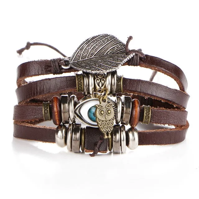 Handmade Boho Gypsy Hippie Brown Leather Bracelet