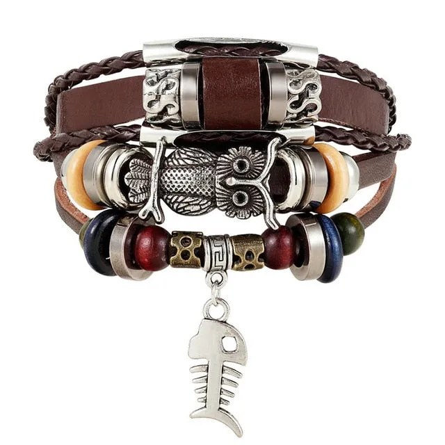 Handmade Boho Gypsy Hippie Brown Leather Bracelet
