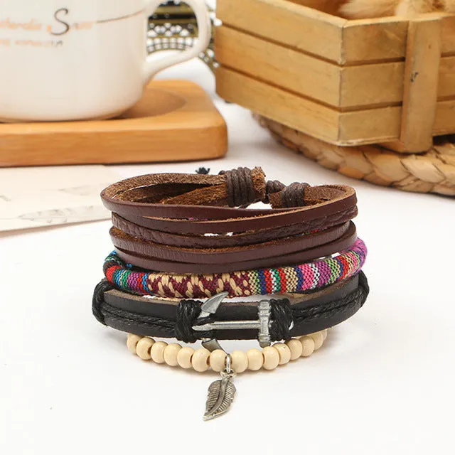 Handmade Boho Gypsy Hippie Brown Leather Bracelet