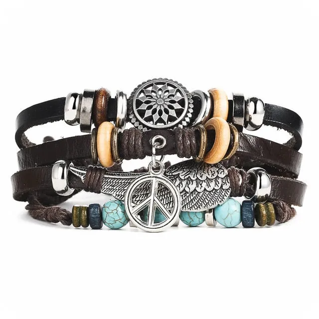 Handmade Boho Gypsy Hippie Brown Leather Bracelet