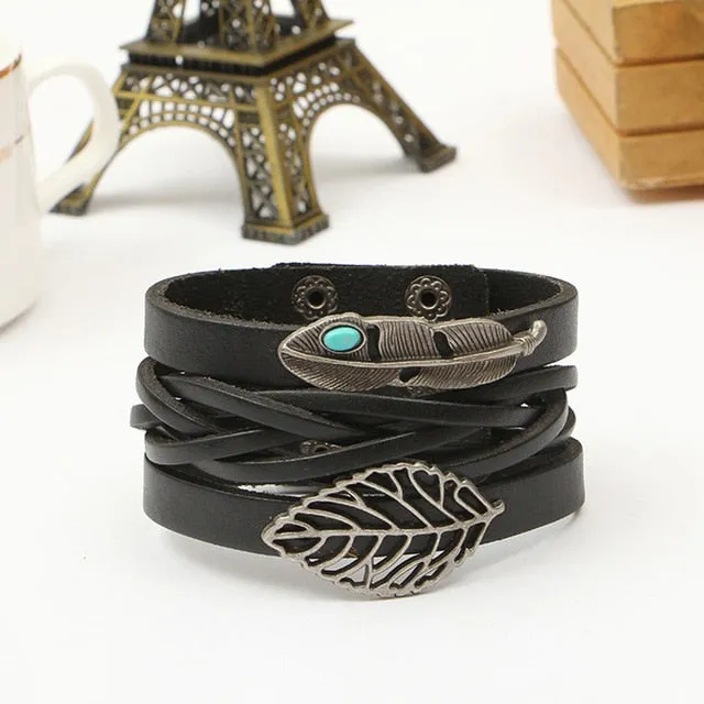 Handmade Boho Gypsy Hippie Brown Leather Bracelet