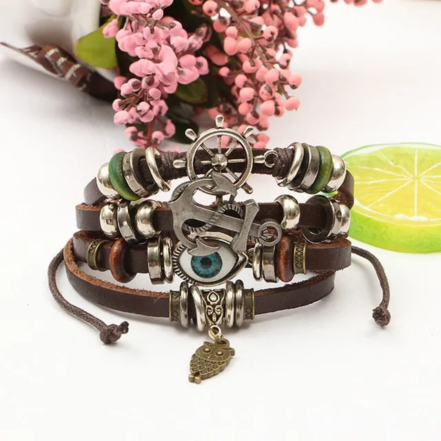 Handmade Boho Gypsy Hippie Brown Leather Bracelet