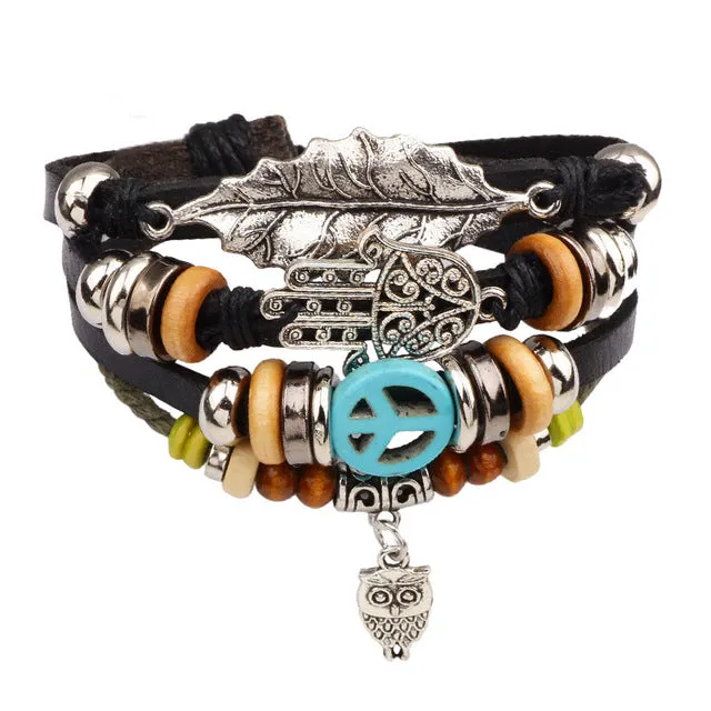 Handmade Boho Gypsy Hippie Brown Leather Bracelet