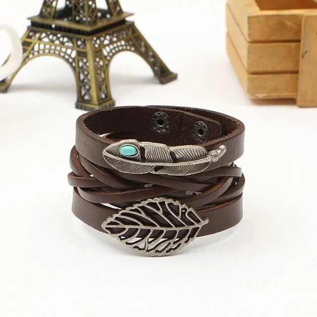 Handmade Boho Gypsy Hippie Brown Leather Bracelet