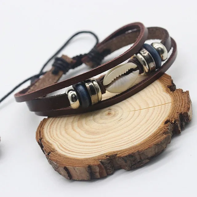 Handmade Boho Gypsy Hippie Brown Leather Bracelet