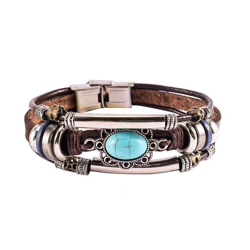 Handmade Boho Gypsy Hippie Brown Leather Bracelet