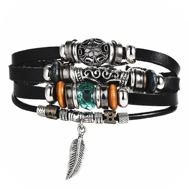 Handmade Boho Gypsy Hippie Brown Leather Bracelet