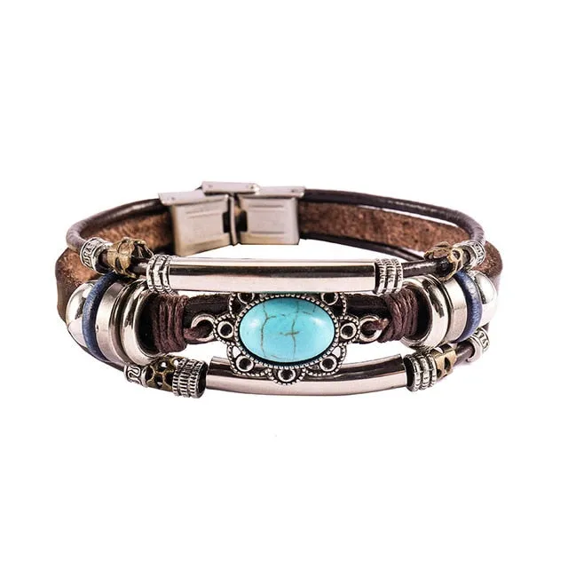 Handmade Boho Gypsy Hippie Brown Leather Bracelet