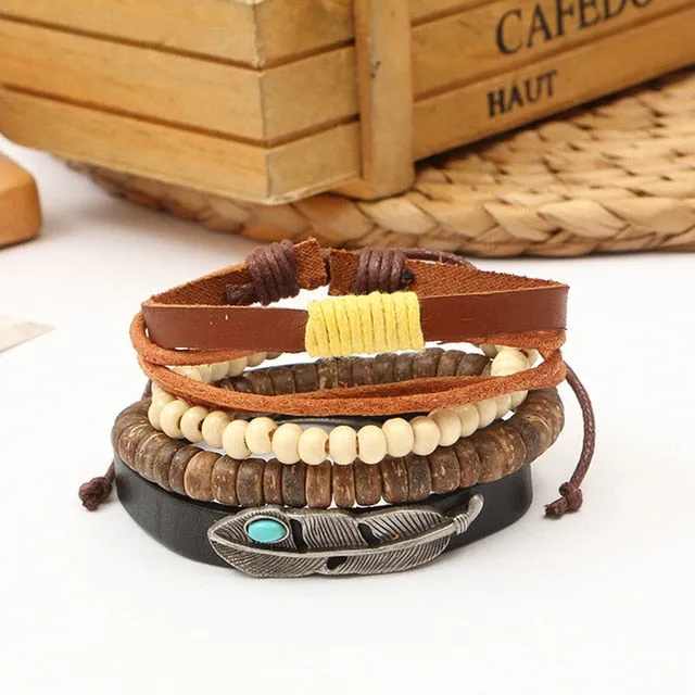 Handmade Boho Gypsy Hippie Brown Leather Bracelet