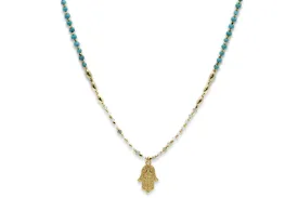 Lieu Turquoise Healing Hand Gold Necklace