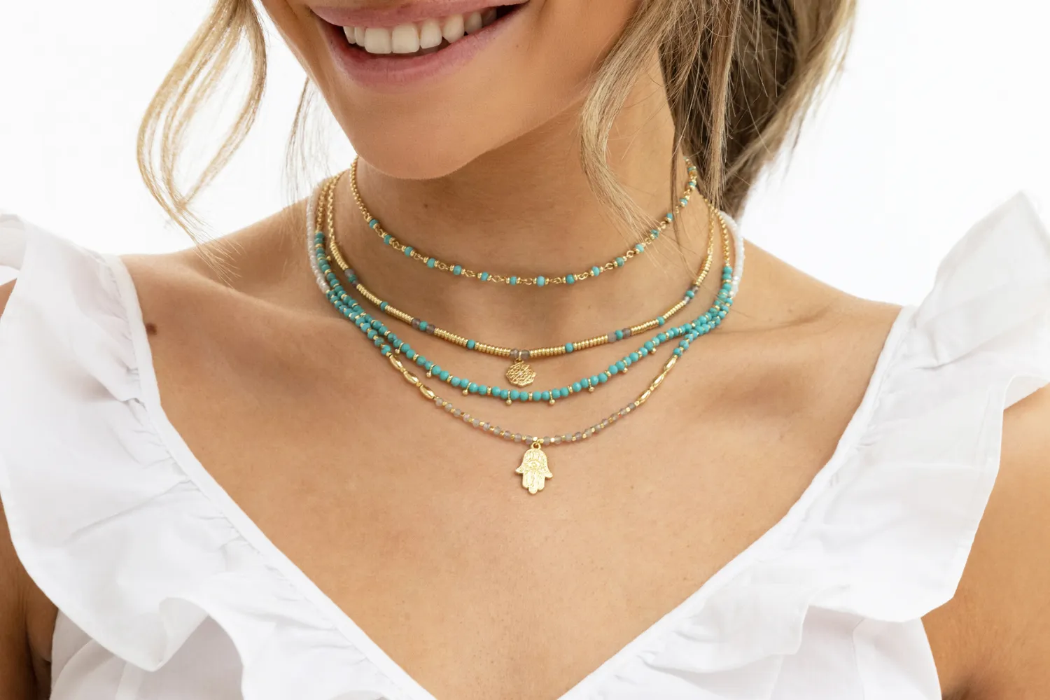Lieu Turquoise Healing Hand Gold Necklace