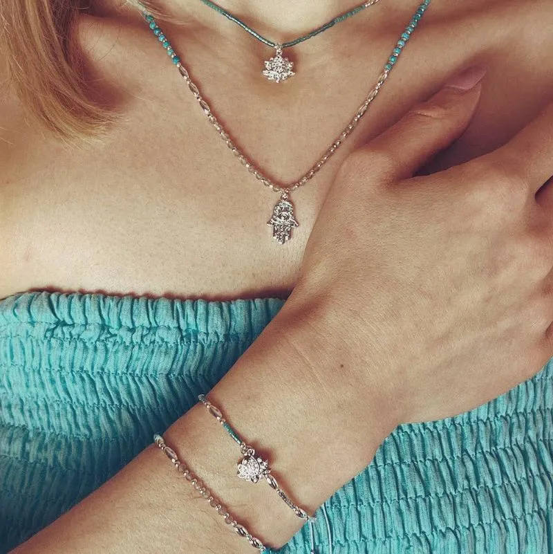 Lieu Turquoise Healing Hand silver Necklace