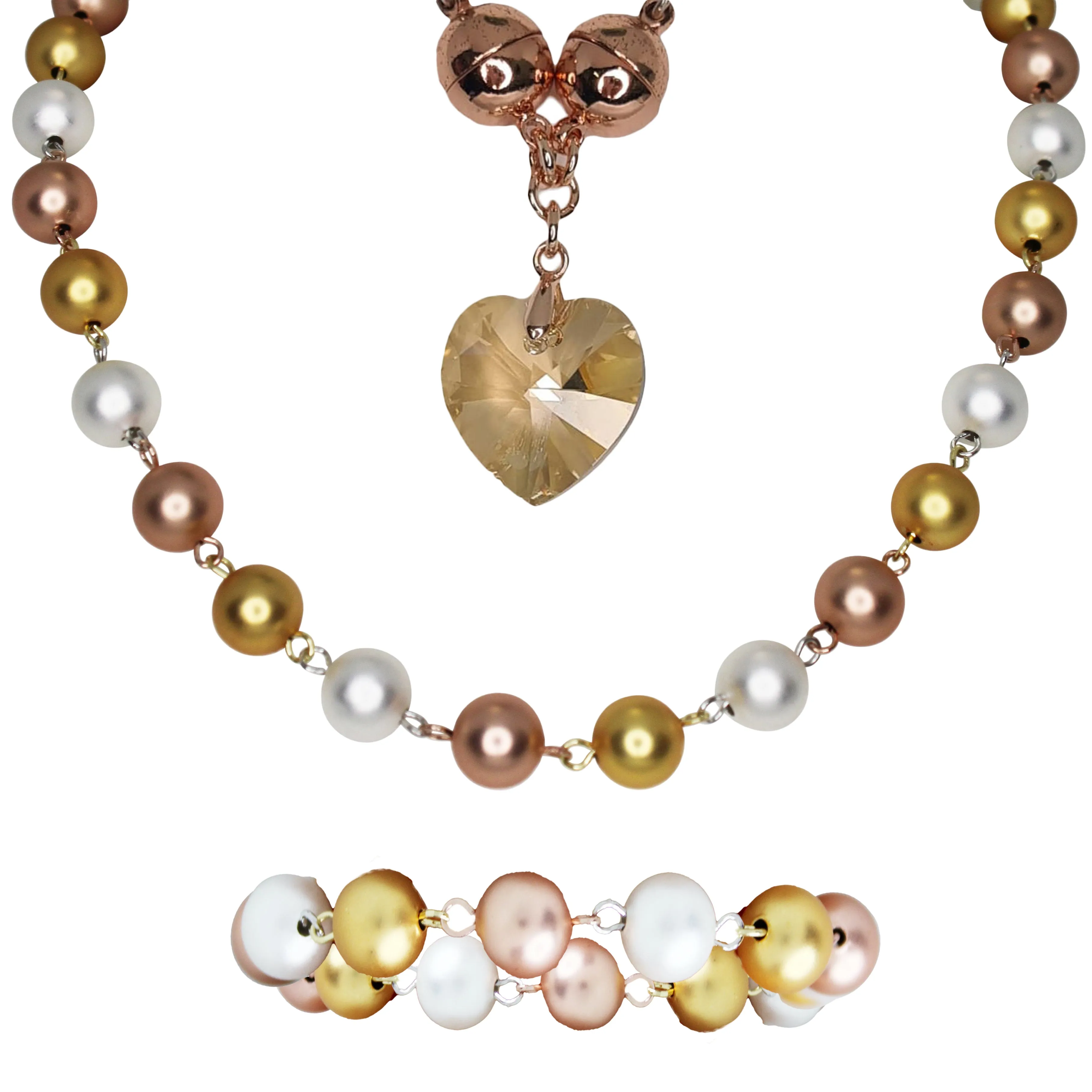 Link Bundle (REGULAR) - Tri-Colour Satin Metal (Includes Link Necklace, Bracelet & Heart Pendant)