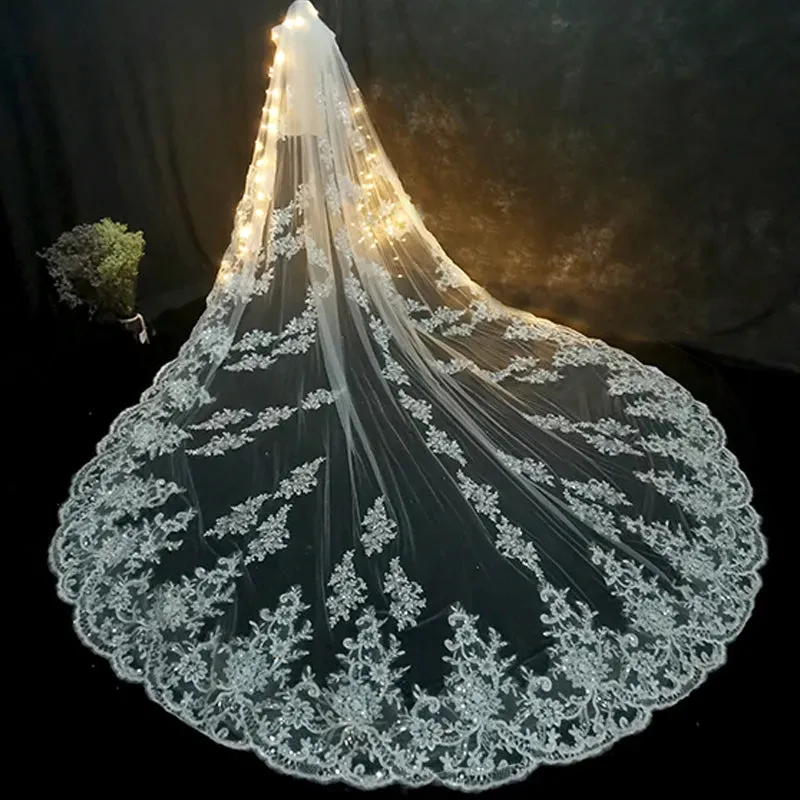 Long Lace Edge Cathedral Bridal Wedding Veil With Comb