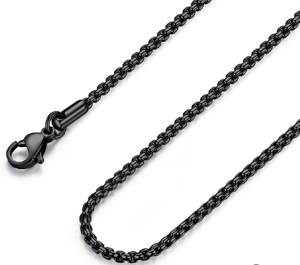 Mens Womens Stainless Steel Black Rolo Cable Chain Necklace, Wide 2/3/4/5mm
