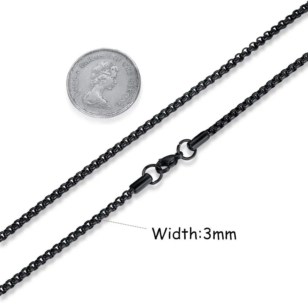 Mens Womens Stainless Steel Black Rolo Cable Chain Necklace, Wide 2/3/4/5mm
